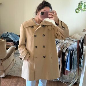 Larry Levine Women's Tan and Cream camel hair pea Coat